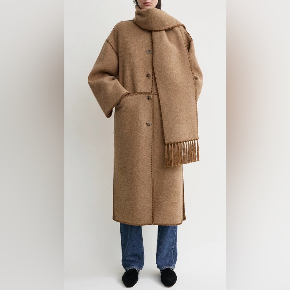 Toteme Embroidered Scarf Coat, 34, Camel - Picture 12 of 16